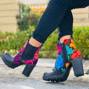 Colorful Floral Ankle Boots